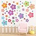 COMNICO 63pcs Cute Flowers Wall Sticker PVC Colorful Y2k Floral Wall Decor Vinyl Peel and Stick Flowers Stickers for Teen Girls Boy Kids Nursery Bedroom Kindergarten(9 Sheets, Bright Colors)