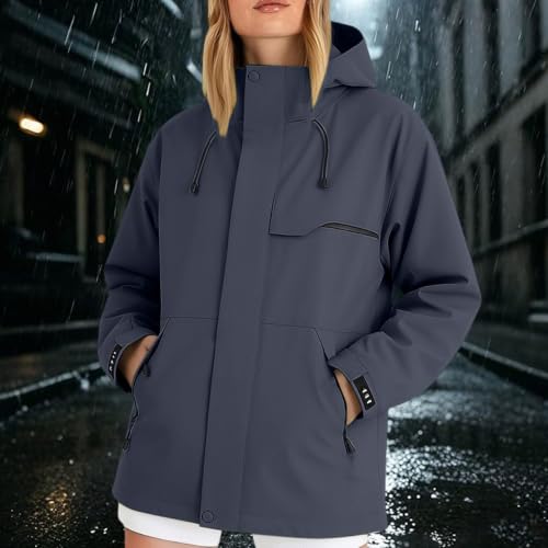 Chaqueta ligera impermeable para mujer, abrigo de lluvia encerado con capucha para senderismo 2
