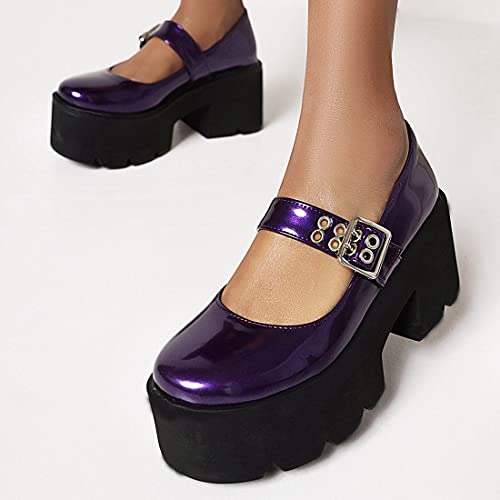 AIMODOR Womens Mary Jane Platform Goth Pumps Chunky High Heel Punk Ankle Strap Shoes4