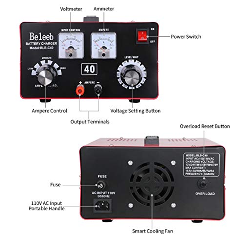 Beleeb Battery Charger,12V/24V/36V/48V/60V/72V Voltage and Current Manually Adjusted,Automotive Charger and Maintainer for Car, Golf Cart, Lawn Mower, Marine, Boat, Snowmobile, ATV, RV, SLA AGM GEL CE