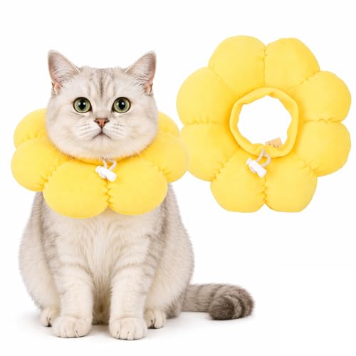 1 Pcs Cat Recovery Collar Soft Cute Sun Flower Neck Cat Cones Adjustable Pet Recovery Collar for Cats Dog Rabbit Anti-Bite Lick Suitable for Pet Quicker Healing Post-Surgery