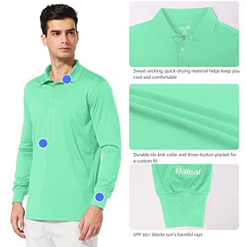 Baleaf Men's Polo Shirt Long Sleeve Golf Shirt Upf 50 Sun Protection Quick Dry For Tennis Lightweight Performance Shirt Light Green Size M #TOP2