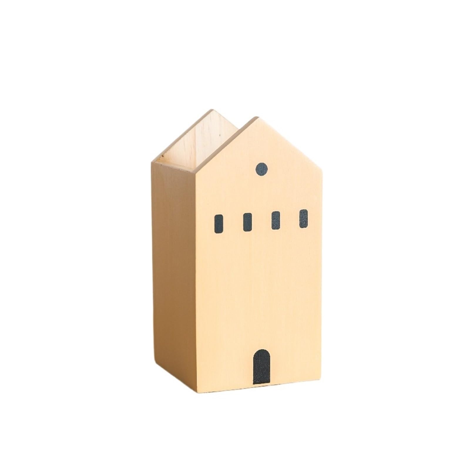 DHYUACN Pen Holder Cartoon House Wooden Pen Holder Pencil Container Stationery Storage Box Student/Office Desktop Organiser Desk Pen Holder(Yellow Large)
