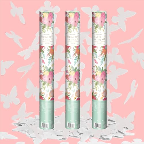 OH YEAH   3 Unidades   Cañón Confeti Mariposas Blancas   40 cm   Fiestas y Celebraciones   Ideal para Bodas, Cumpleaños, Eventos y Despedidas   Gran Potencia de Alcance   FÁCIL DE USAR