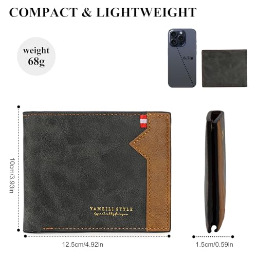 LJCZKA Bifold Leather Wallet Mens Slim Minimalist Wallets Thin Stylish Multi-card Holder with ID Window, Zipper Cash Pocket (Black)3