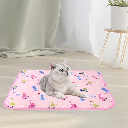 Image of NACOCO Summer Pet Cooling Mat - Cat Dog Cushion Pad Sleeping Cool Dinosaurs Comfortable Soft for Pets Kids and Adults (Pink Dinosaur, S)