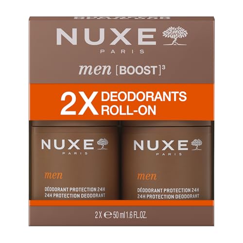 Nuxe Desodorante Men 24H Duo 2 × 50 ml, frescura de larga duración y protección contra olores, sin marcas ni manchas, fórmula de secado rápido con aroma amaderado y picante, adecuado para todo tipo de