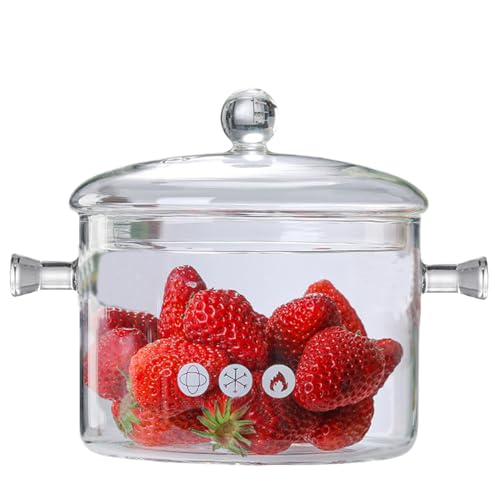 Glass Cooking Pot 1.7L Borosilicate Saucepan with Cover