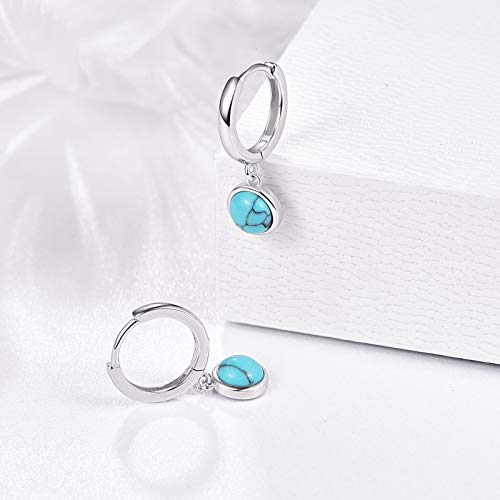Turquoise Small Hoops Earrings, 925 Sterling Silver Round Shape Huggie Hypoallergenic for Sensitive Ears, Turquoise Jewelry for Women Mom Wife Girlfriend with Box2