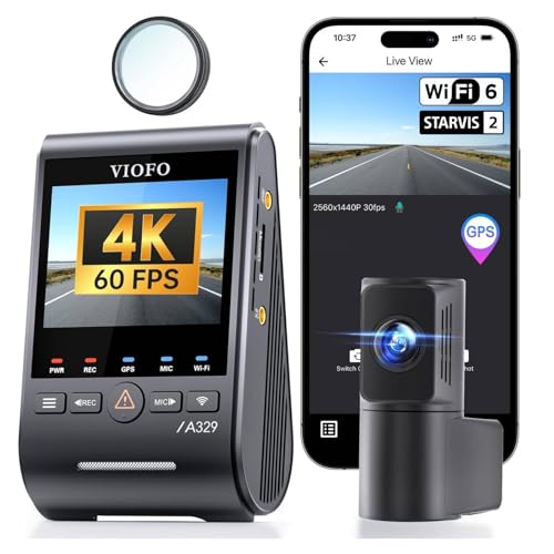 VIOFO A329S 4K 60FPS Dash Cam Front and Rear, 4K+2K Dual Dash Camera for Cars, Power Saving Parking Mode, Wi-Fi 6 App Control, Dual STARVIS 2 Sensors, Supports up to 4TB SSD or 512GB microSD Card