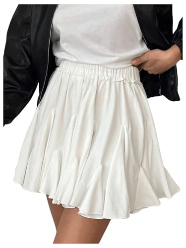 SHENHE Women's Ruffle Flowy Mini Skirt High Waisted A Line Boho Swing Short Skirt