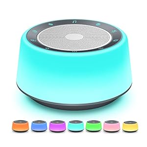 BGOVERSS White Noise Sound Machine, Baby Sound Machine Kids with 30 Soothing Sounds and 7 Colors Warm Night Light for Sleeping, 5 Timers Portable Plug in Sound Machine for Baby, Adults，Grey Color