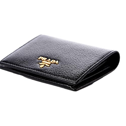 Prada Unisex Vitello Grain Nero Black Logo Leather Bifold Snap Wallet 1MV2043
