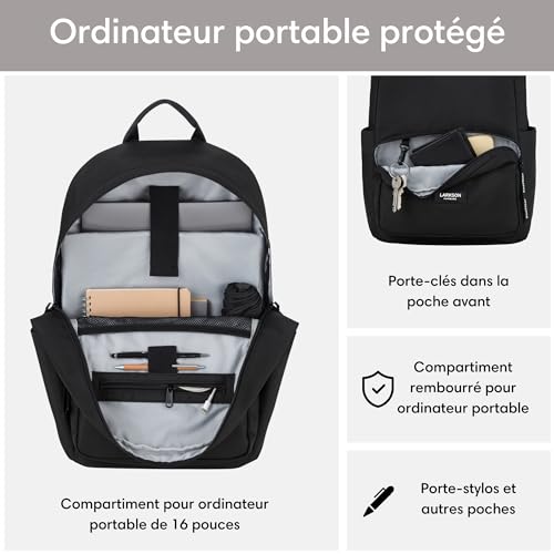 Sac à dos de loisirs LARKSON noir imperméable avec compartiment pour PC - 3