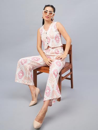 Image of WineRed Woman Geometric Print Waistcoat & Pant Co-ord Set