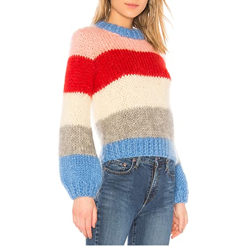 ZAFUL Pull décontracté à rayures arc-en-ciel pour femme, multicolore, S Cover