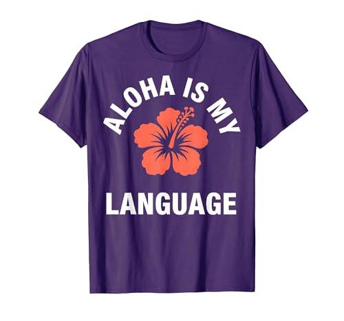 Aloha Is My Language Hawaiian Boys Design T-Shirt, Men, Purple, Large