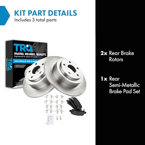Image of TRQ Rear Brake Pad and Rotor Set Semi Metallic Vented Rotors | For 2003-2006 Subaru Baja 2000-2004 Legacy 2000-2004 Outback