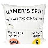 ZUYUROU Gamer Gifts, Pocket Design Throw Pillow Covers 18 x 18 Inch, Gaming Room Décor Stocking Stuffers Easter Basket Stuffers for Teen Boys Girls Men Father Boyfriends-White