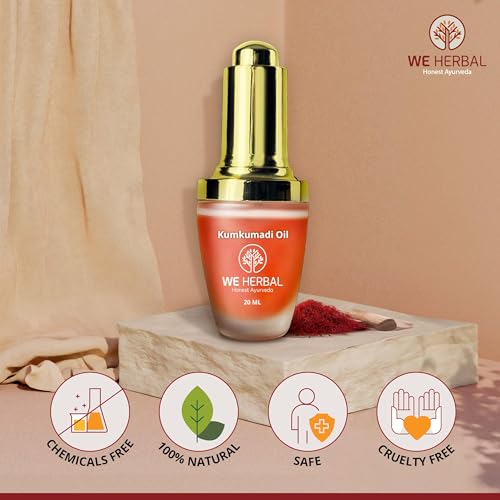 Image of WeHerbal Kumkumadi Face Oil 10ml, Ayurvedic Brightening & Anti-Ageing Serum with Saffron, Turmeric & Sandalwood, Repairs Pigmentation & Fine Lines, No Added Colour or Fragrance