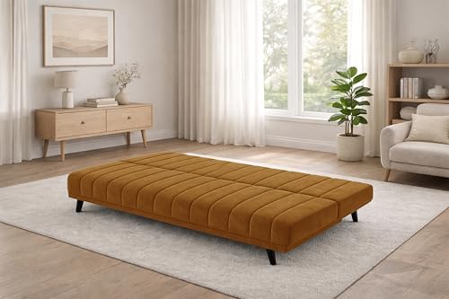 Image of Rosebell- Velvet Fabric Sofa Cum Bed 3-Seater Foldable Convertible Sofa, Modern Tufted Design Couch for Living Room, Guest Room & Office Golden Color