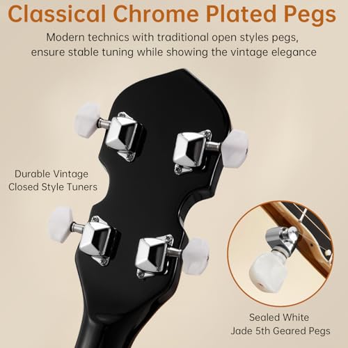 Image of Banjo, Kmise 5 String Beginner Banjo 38 inch Full Size with Remo Head Closed Back with Removable Resonator, Tuner, Strings, Finger Picks, Strap, Bag, Accessories Set Gift Choice for Adults Beginner