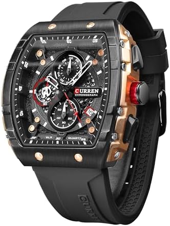 FORSINING Men's Chronograph Sport Watch Waterproof Military Watches for Men Analog Quartz Wristwatch with Date Display Silicone Strap Outdoor Clock Black