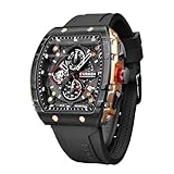 FORSINING Orologio sportivo da uomo, cronografo, impermeabile, militare, per uomo, analogico, al quarzo, con visualizzazione della data, cinturino in silicone, orologio da esterno, nero