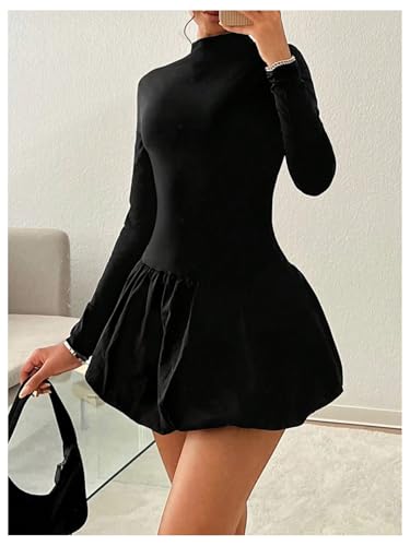 GORGLITTER Women's Long Sleeve Bubble Mini Dresses Y2k Mock Neck Short Dress Going Out Dress4