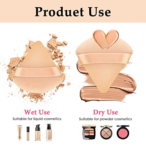 2 Pcs Powder Puff Triangle Makeup Puffs For Loose Setting Powder Face Body, Foundation Blender Velour Setting Powder Puff, Super Soft Eye Makeup Wedges Beauty Tools (Black Nude) #TOP2
