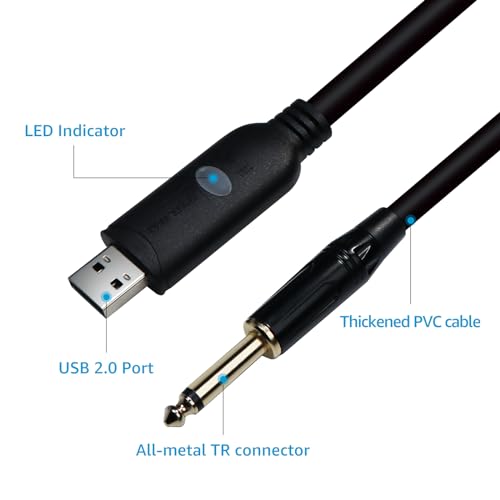 DSD TECH SH-AU20B USB to 6.35mm Recording Audio Cable Supports 96Khz 24Bit Sampling Rate, Black, 5.9 feet - Image 4