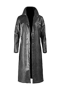 Herren Trenchcoat Joker-Kostüm für Halloween, Krokodil-Textur, bedruckter Ledermantel für Herren, Violett und Schwarz, Schwarz - Kunstleder, XXXXL