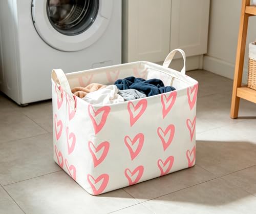 Image of CLOCOR Rectangular Pink Heart Basket Empty, Storage Bin, Waterproof Book Box, Gift Basket(Pink Heart)