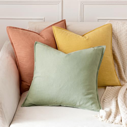 Image of MIULEE Decorative Linen Pillow Covers 18x18 Inch Yellow Boho Farmhouse Neutral Couch Throw Pillows for Bed Pack of 2 Accent Modern Pillowcase Summer Sofa Livingroom Home Decor