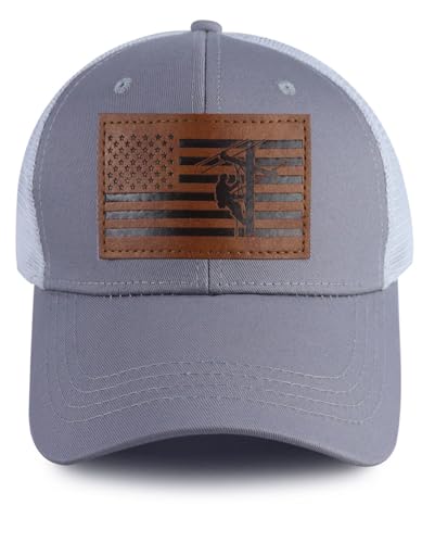 Lineman Gifts for Men Lineman Accessories American Flag Trucker Hat Electrician Baseball Cap Fathers Day Retirement Birthday Gifts for Papa Dad Grey