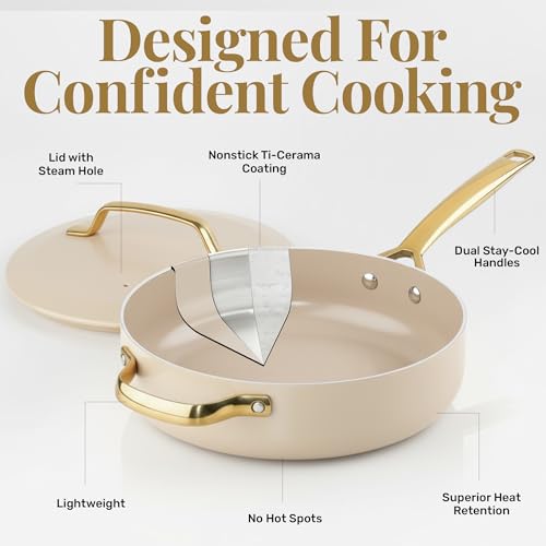 Image of GOTHAM STEEL 4Qt Saute Pan with Lid, 12 Inch Deep Frying Pan with Lid, Large Nonstick Skillet with Lids for Cooking, Oven Safe Skillet, Family Sized Frying Pans Non stick, Dishwasher Safe