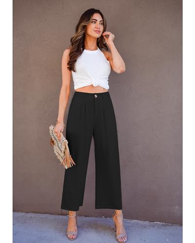 GRAPENT Wide Leg Capri Pants for Women High Waisted Linen Flowy Pleated Capris Cropped Trousers Pants Dressy Casual4