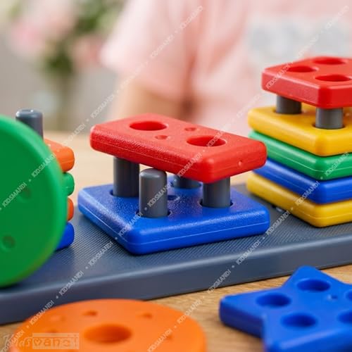 Image of Kids Mandi Geometric Shape Sorter - Montessori Learning Toy for Toddlers - Color Recognition & Stacking Blocks for Fine Motor Skills - Educational STEM Toy for 1, 2, and 3 Year Old Boys & Girls
