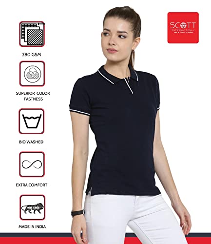 Image of Scott International Women's Regular Fit 100% Pure Organic Cotton Polo T-Shirt | Womens Polo Collar Neck T-Shirt | Cotton Plain Polo Neck Half Sleeve T-Shirt | Tshirts for Women