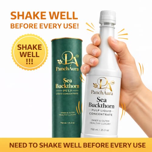 Image of PanchAura Himalayan Sea Buckthorn Juice Pulp Concentrate 2250 ML | Cold Pressed from Ladakh Berries | Natural Vitamin C, Omega 3-6-7-9 & Antioxidants | Supports Immunity, Skin Glow & Gut Health