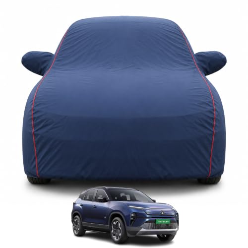 Image of Premium Car Cover for Tata Harrier EV (2023-2026) Models |100% Waterproof, UV & Dust Protection | Mirror & Antenna Pocket | Triple Stitched, Soft Inner Lining, Belt & Buckle (Navy Blue)
