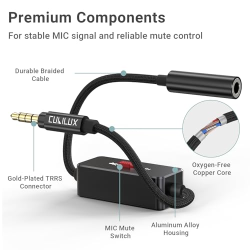 Cubilux Adaptador con interruptor de silencio para micrófono 3.5mm TRRS miniatura 5