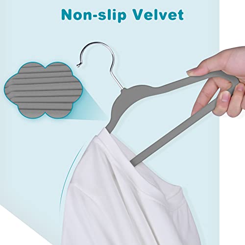 Bagail Kids Velvet Hangers 11” Inch Children's Clothes Hangers Non-Slip Baby Hangers For Infant/Toddler (Grey,50Pack) #TOP3