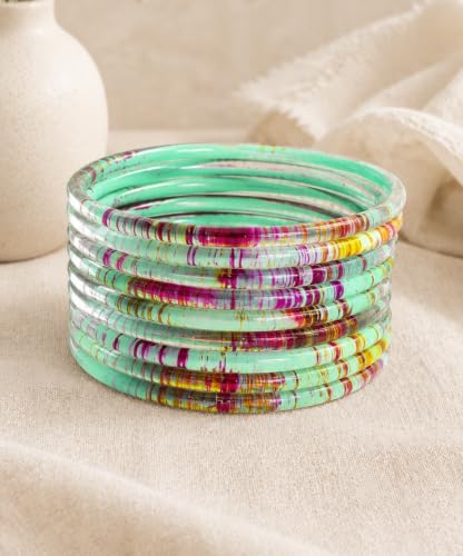 Image of NMII Premium Glass Bangle Set for Women | Multicolor Designer Kangan | Fancy Kanch ki Chudiya | 3D Transparent Chudi Set | Wedding & Festive Occasions Bangles