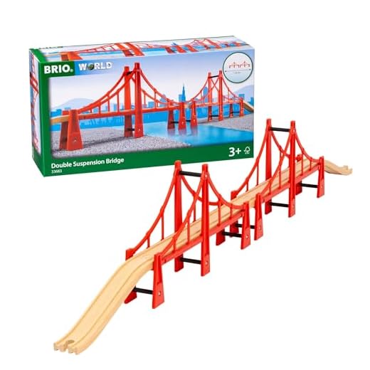 BRIO 33683 Hängbro | Double Suspension Bridge 5 delar. Leksakstågstillbehör och skenor i trä. För barn från 3 år. För tågälskare.
