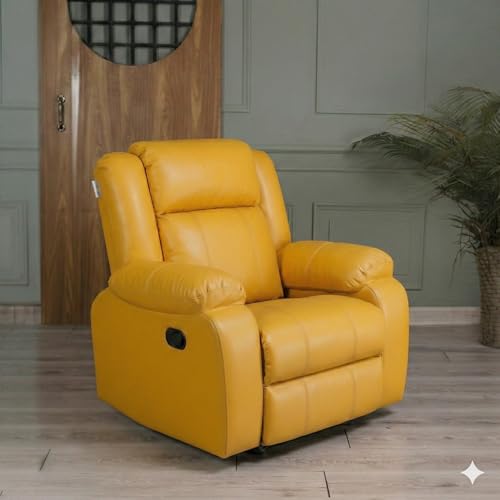 Image of Solis Royale 1 Seater Recliner Sofa Chair | Manual Recliner Lounge Sofa Chairs for Relaxing | Comfortable Cushioned | Living Room Bedroom Home, Office (Classy Calm - Yellow, Classy Calm - Leatherette)