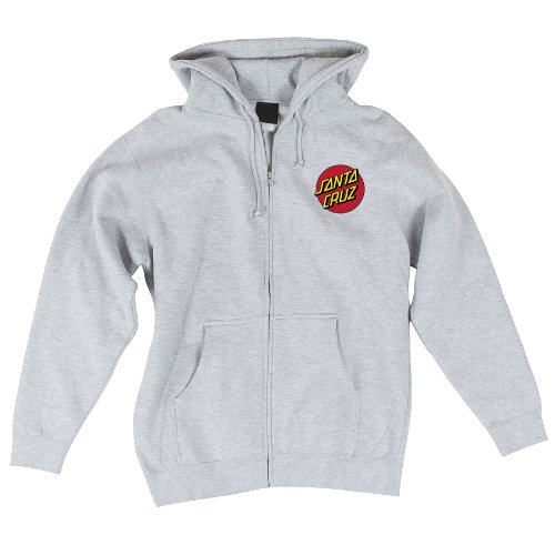 SANTA CRUZ Men's Midweight Zip Up Hooded Sweatshirt Classic Dot Skate Zip Up Sweatshirt, Grey Heather, Size: Medium