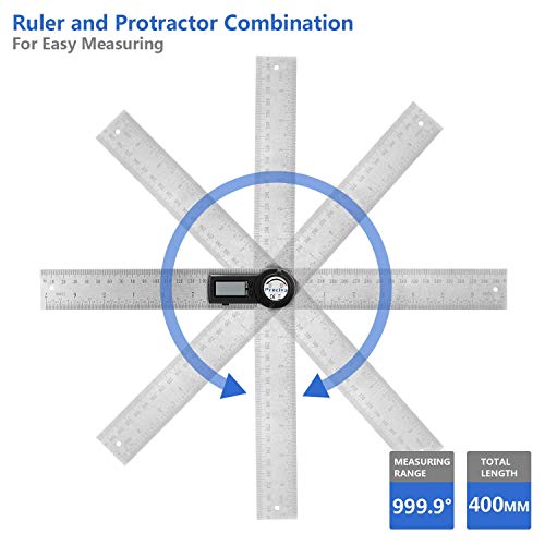 Digital Angle Finder Protractor, Preciva Digital Protractor 7 Inch / 400Mm Stainless Steel Measuring Ruler With Large Lcd Display For Woodworking, Measurement (400Mm) #TOP3