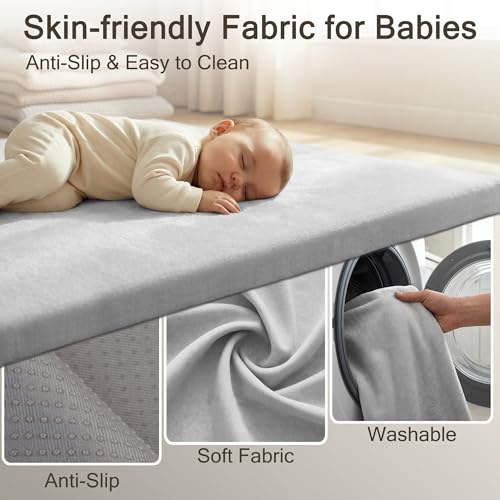 Image of 79 inch x71 inch Padded Baby Play Mat for Floor, 1.3 inch Thick Foam Baby Playpen Mat, Cushioned Tummy Time Mat with Non-Slip Bottom, Removable & Machine Washable Cover, Fits 79 inch x71 inch Playpens