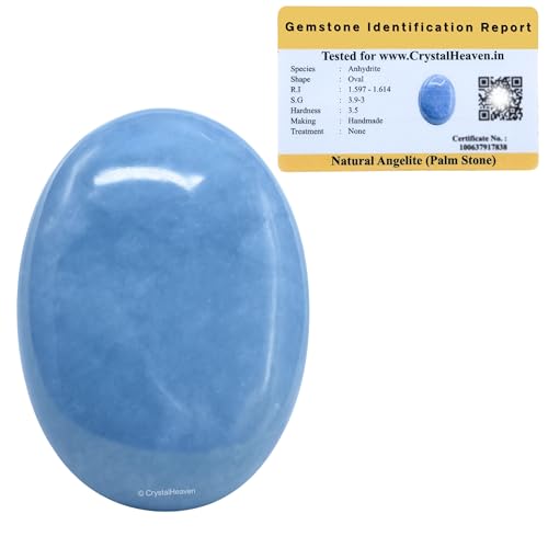 Image of Certified Angelite Crystal Palm Pebbles Stones for Anxiety Stress Relief Massage - AAA Grade Original Healing Gemstone Agate Palm Stone for Yoga Meditation Spiritual Reiki Feng Shui